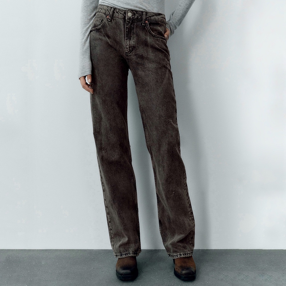 Zara NWT TRF Mid-Rise Wide Leg Grey/Brown Baggy Jeans